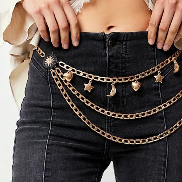 Free People Accessories - FREE PEOPLE Shoot For The Stars Chain Belt In Gold NWT